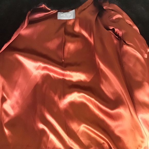 Jordache Vtg. 80’s Mob Wife black faux fur coat with orange lining  Sz. 7 EUC - Picture 4 of 7